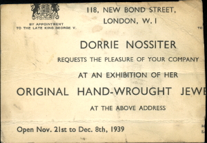 Invitation card to an exhibition at 118 New Bond Street, Mayfair, London.